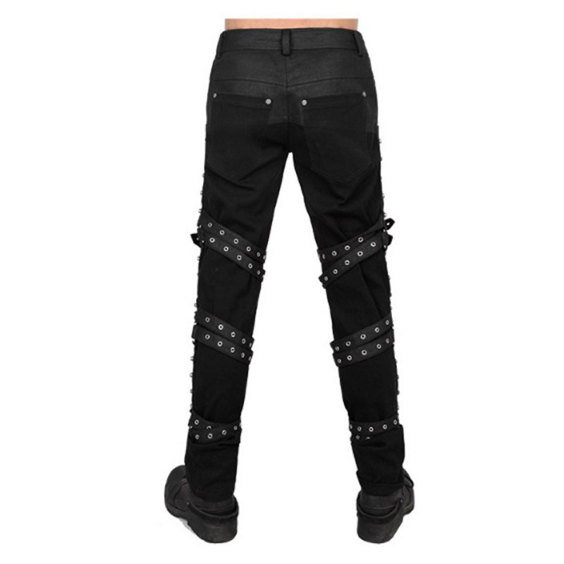 Men Gothic Pants Halloween Costume House Fashion PU Buckles Pant Trousers